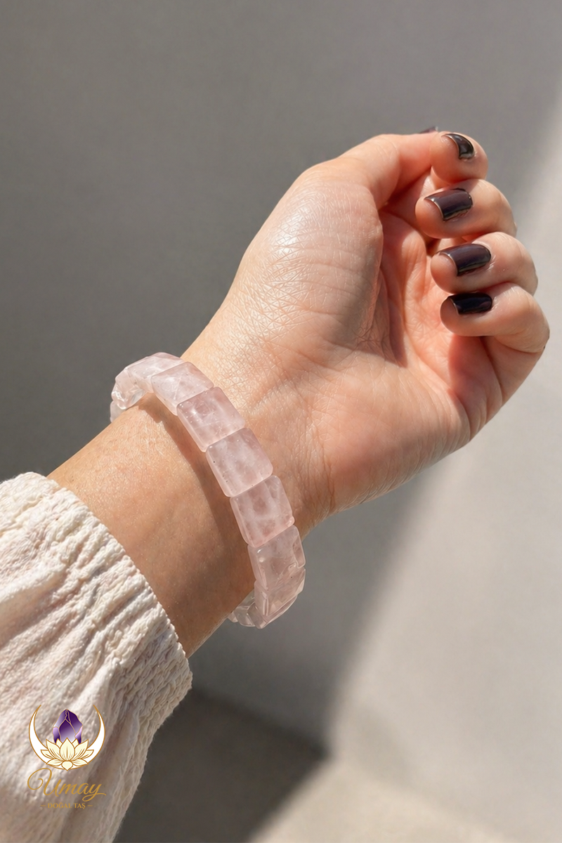 Pembe Kuvars Rolex Kesim Bileklik